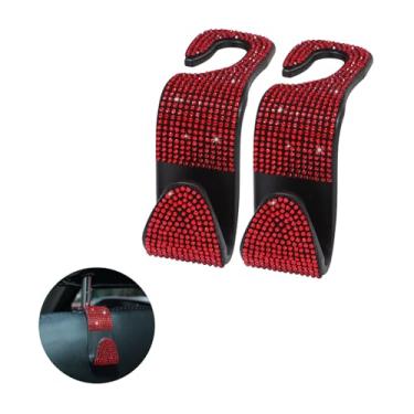 Imagem de Ziciner 2 peças de gancho para encosto de cabeça para assento de carro brilhante, organizador de armazenamento de assento traseiro com strass, acessórios interiores universais para bolsa de mão | Capa de anel de decoração Start Stop (vermelha)