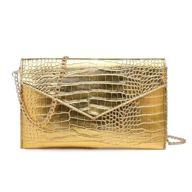 Imagem de SharPlus Bolsa clutch dourada para mulheres, envelope metálico de couro vegano, bolsa de ombro transversal para noite formal, casamento, festa