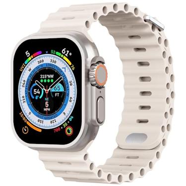 Imagem de AIRPROCE Compatível com Apple Watch Ocean Bands 38 mm, 40 mm, 41 mm, 42 mm, 44 mm, 45 mm, 49 mm, pulseira esportiva de silicone macio para iWatch Ultra SE Series 8 7 6 5 4 3 2 1 Sport Edition para mulheres e homens (42/44/45/49 mm, Starlight)