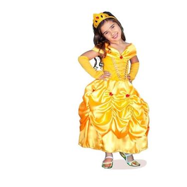 Imagem de Vestido de Princesa da Bela e a Fera para Festas Infantis, Tamanho Infantil, Opção Com Tiara (Vestido C/Luvas, G (8 A 10 ANOS))