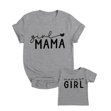 Imagem de Camiseta Mommy and Me combinando mamãe menina camiseta mãe e filha com estampa de coração conjunto de roupas combinando para a família, Cinza, P
