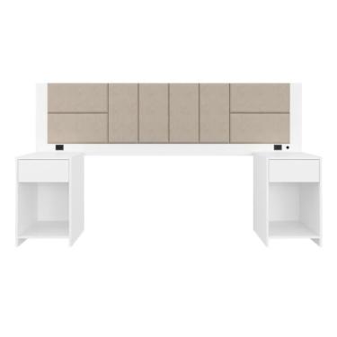 Imagem de Cabeceira Estofada Para Cama Casal Dubai Com Led Bra/beg- M. Arapongas Branco/bege 03