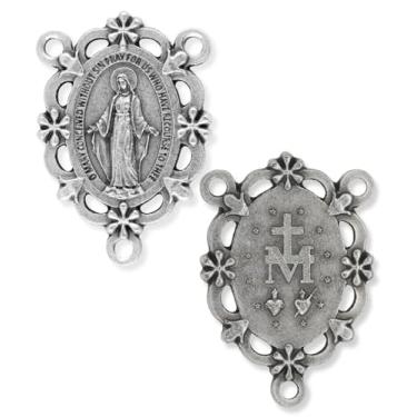 Imagem de Caritas et Fides Bulk Pack of 2 - Large Ornate Miraculous Medal Center - 1 1/4" Made in Italy Silver Oxidized Finish Catholic Centerpiece for Making Rosaries, Centerpieces for Rosary Making Supplies