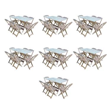 Imagem de Kit 7 Conjuntos de Mesa Dobravel com 6 Cadeiras de Madeira 120x70 para Restaurante e Bar- sem Pintur