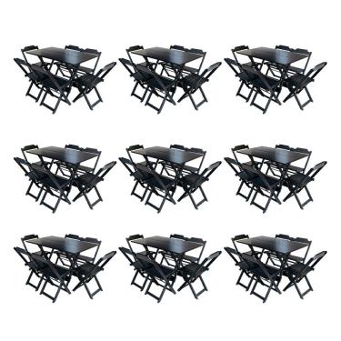 Imagem de Kit 9 Jogos de Mesa Dobravel com 6 Cadeiras de Madeira 120x70 para Restaurante e Bar - Preto