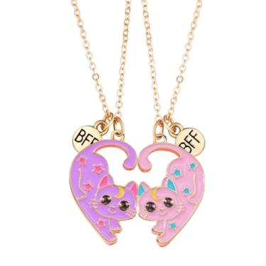 Imagem de Lezmoii Colar de melhor amigo, presente de amizade, colar magnético combinando gato BFF para 2 meninas, Banhado a ouro, Sem Pedra Preciosa