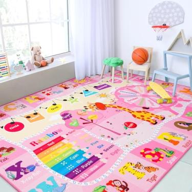 Imagem de Chicrug Tapete educativo infantil para sala de jogos, 1,8 x 1,8 m, TPR antiderrapante, para sala de aula, tapete para aprender ABC Animal, forma cor fruta, tapete lavável para decoração de quarto de