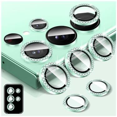 Imagem de Kucheed Protetor de lente de câmera Diamond para Samsung Galaxy S23 Ultra, protetor de tela traseira de vidro temperado 9H, anel protetor de metal de alumínio individual antiarranhões Bling