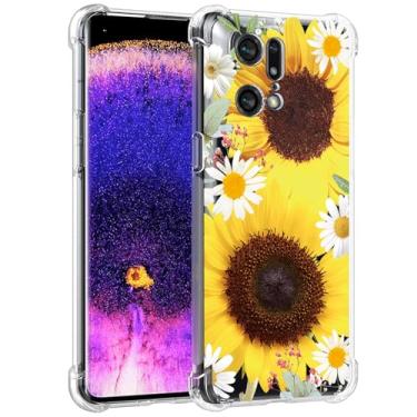 Imagem de Ueokeird Capa de telefone para Oppo Find X5 Pro 5G, capa PFEM10 para meninas e mulheres, capa protetora fina à prova de choque com padrão floral flexível TPU flexível para Oppo Find X5 Pro girassol