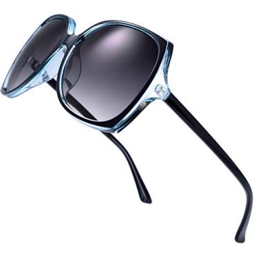 Imagem de The Fresh Óculos de sol femininos grandes quadrados Jackie O Cat Eye Hybrid Butterfly Fashion - Embalagem requintada, 727703-Cristal Azul/Tinta Preta, X-Large