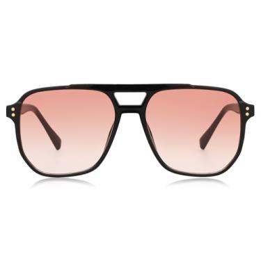 Imagem de TruFabV Óculos de sol quadrados vintage para mulheres e homens, óculos de sol aviador retrô, óculos clássicos da moda dos anos 70, Lente gradiente preta/rosa, 57mm