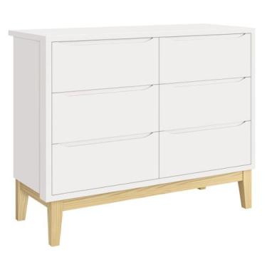 Imagem de Cômoda 6 Gavetas Classic New Branco Fosco com Natural - Reller