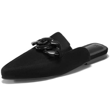 Imagem de Juliet Holy Mocassins femininos Mules Flats bico fino frente única sem cadarço de corrente de metal, Corrente de plástico preta fria, 34