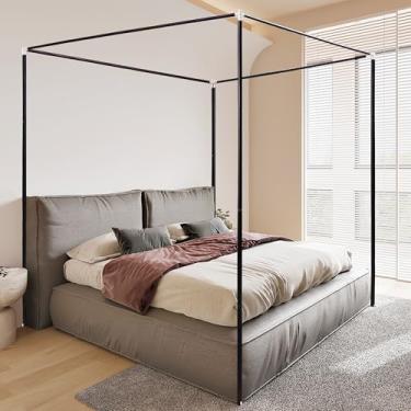 Imagem de Mosqutent Moldura de cama de dossel de aço inoxidável, tamanho Queen, moldura de metal resistente com postes resistentes, moldura de dossel espessa para camas de madeira ou metal, decoração de quarto,