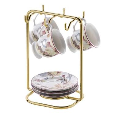 Imagem de Suporte Organizador Porta Xícaras e Pires Café Dourado - 1124DD Future