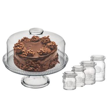 Imagem de Kit Boleira de Vidro com pé e 4 Potes Herméticos P M G GG - Vitazza