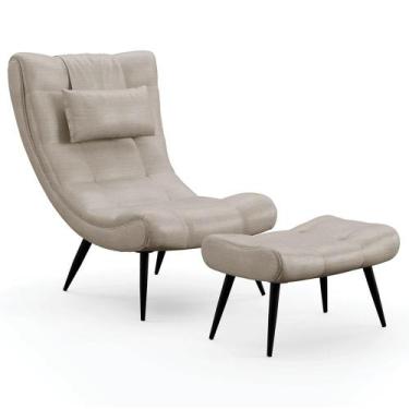 Imagem de Kit Poltrona e Puff Para Sala de Estar com Almofada e Pés Palito Lord 