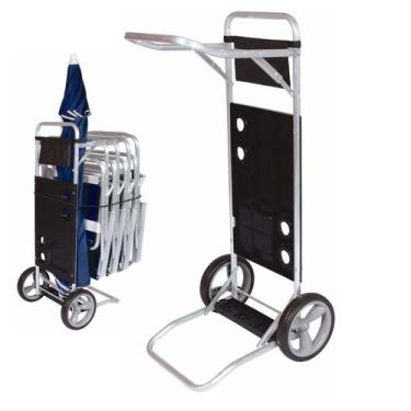 Imagem de Carrinho De Praia Simples Em Alumínio Para Cadeiras Guarda Sol Preto -