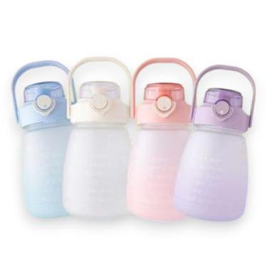 Imagem de Garrafa Squeeze Água c Canudo Alça Colorido Motivacional1,3L - Weeze, 