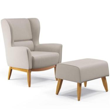 Imagem de Kit Poltrona Decorativa Milena D02 com Puff Viseo Linho Cru C-443 - Ly