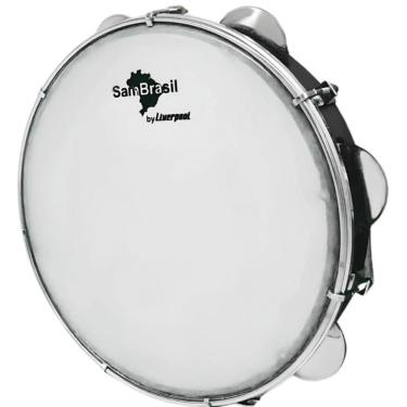 Imagem de Pandeiro Liverpool Sambrasil Premium 10 Preto C/ Pele Branca
