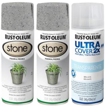 Imagem de KIT 2 Tinta Spray Efeito Pedra Granito Stone Cinza + 1 Ultra Cover Bri