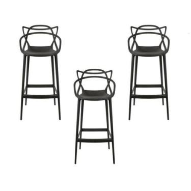 Imagem de Kit 3 Banquetas Allegra Altas 76cm Cozinha Bar 100% Polipropileno Pret