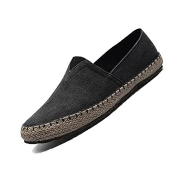 Imagem de Mocassim masculino de lona, alpargata, tênis de caminhada simples, para lazer, mocassins, sapatos de barco, confortáveis, respiráveis e sem salto, Preto, 38