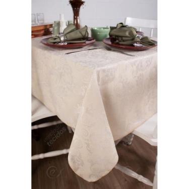 Imagem de Toalha de Mesa Retangular em Tecido Jacquard Bege Marfim Arabesco Trad