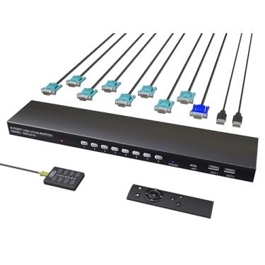 Imagem de KAGO Switch Vga Kvm 8 Portas - Switch Kvm com Controle Remoto, Switcher Usb 8 Computadores Compartilham 1 Monitor 4 Hubs Usb 2.0, Impressora de Teclado e Mouse, 8 Cabos Kvm Vga 1 Controlador de Mesa 1