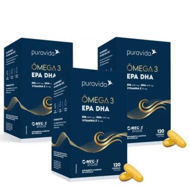 Imagem de Kit 3 Ômega 3 EPA DHA  Vitamina E120 Capsulas PuraVida, Sem Sabor