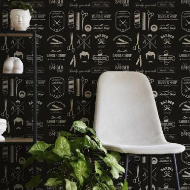 Imagem de Papel de Parede Adesivo Barbearia Barber Preto Masculino 1m - Leliz Pa