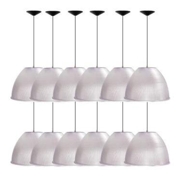 Imagem de Kit 12 Luminárias Para Galpão Industrial 12 Pol 30cm Cristal Cabo 1,1M