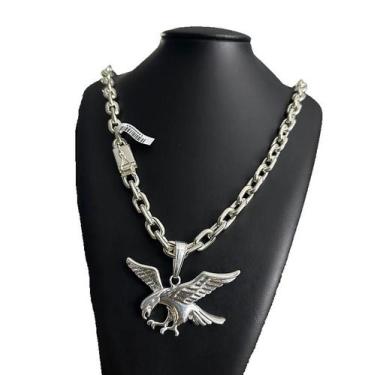 Imagem de Cordão cadeado 12mm + pingente águia banhado a prata 925 - ToJoia18k