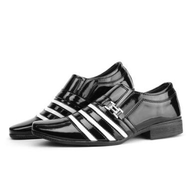 Imagem de Sapato Social Masculino Moderno Preto Branco Dourado  Envernizado Vern