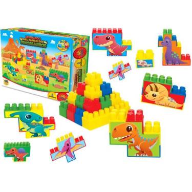 Imagem de Brinquedo Infantil Blocos Monta Monta 48 Peças Dinossauros - GGB Brinq