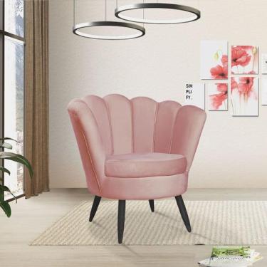 Imagem de Poltrona Pétala Moderna Luxo Cor Rosa Pé Palito Preto Salão - Brumage