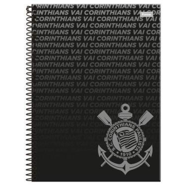 Imagem de Caderno Corinthians Capa Dura Espiral 1 Matéria 80F Escolar, Preto