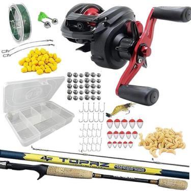 Imagem de Kit Pesca Tilápia Piapara Carretilha 10Rol Vara Estojo Linha - MARURI,