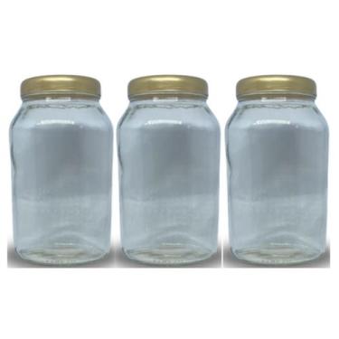 Imagem de 3 potes de vidro 3 litros tampa de plástico - GGABC, Dourado