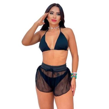 Imagem de Shorts Saída De Praia Em Renda Transparente 885 - GENÉRICA, Preto, M