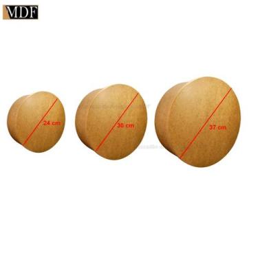 Imagem de Trio de Caixa Redonda 24x15 30x15 37x15 Mdf Madeira - ATACADÃO DO ARTE