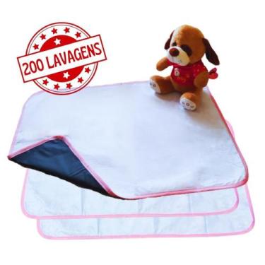 Imagem de 3 Tapetes Sanitários Higiênicos Absorventes Cães 70x50 Branco com Rosa