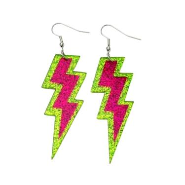 Imagem de Brincos de gota de acrílico colorido relâmpago dos anos 70 anos 80 brincos neon glitter trovão flash flash brincos de gota de relâmpago anos 80 roupa brilhante acessórios de festa, Acrílico, Sem pedra