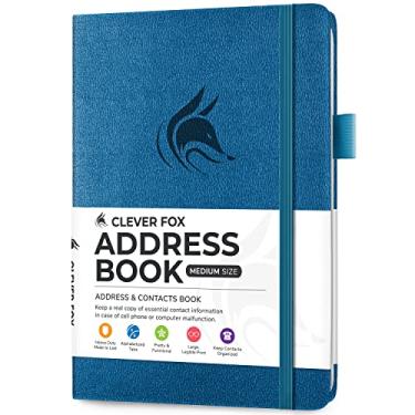 Imagem de Clever Fox Livro de endereços com abas alfabéticas – Telefone e agenda de endereços de couro PU para manter contatos seguros, diário organizador de contatos, tamanho médio (14 cm x 19 cm) capa dura,