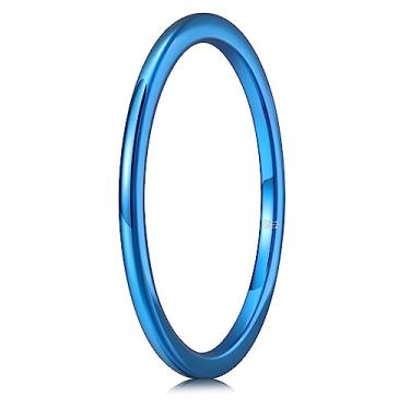 Imagem de THREE KEYS JEWELRY Anel de compromisso de casamento de titânio de tungstênio escovado de 1 mm, 2 mm, 4 mm, 6 mm, 8 mm, para mulheres, masculino, banhado a azul/ouro/ouro rosa/arco-íris/pulseira polida personalizada, 11.5, Metal não precioso, Sem pedra preciosa