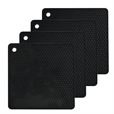 Imagem de Conjunto de tapetes de silicone, almofadas quentes de silicone para bancada, almofadas de trivet resistentes ao calor, jogos americanos de mesa, tapetes de secagem pequenos quadrados, pacote com 4,
