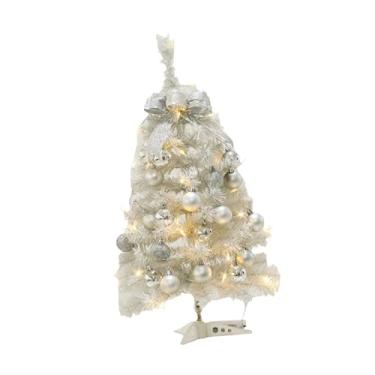 Imagem de Árvore de Natal artificial de mesa pré-iluminada, decoração de Natal com arco e bolas, pequena árvore de Natal para mesa, prateleira de festa, 60 Centímetros