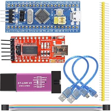 Imagem de DKARDU Downloader da unidade de programação do emulador ST-Link V2 + placa de desenvolvimento ARM STM32F103C8T6 de 40 pinos + módulo FT232RL FTDI com cabo micro USB, cabo Dupont, mini cabo USB