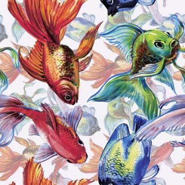 Imagem de CRE8TIVE Papel de parede aquarela peixe dourado colorido papel de parede de peixe tropical descasque e cole papel de contato autoadesivo animal oceano para armários 30,5 x 299,7 cm papel de parede